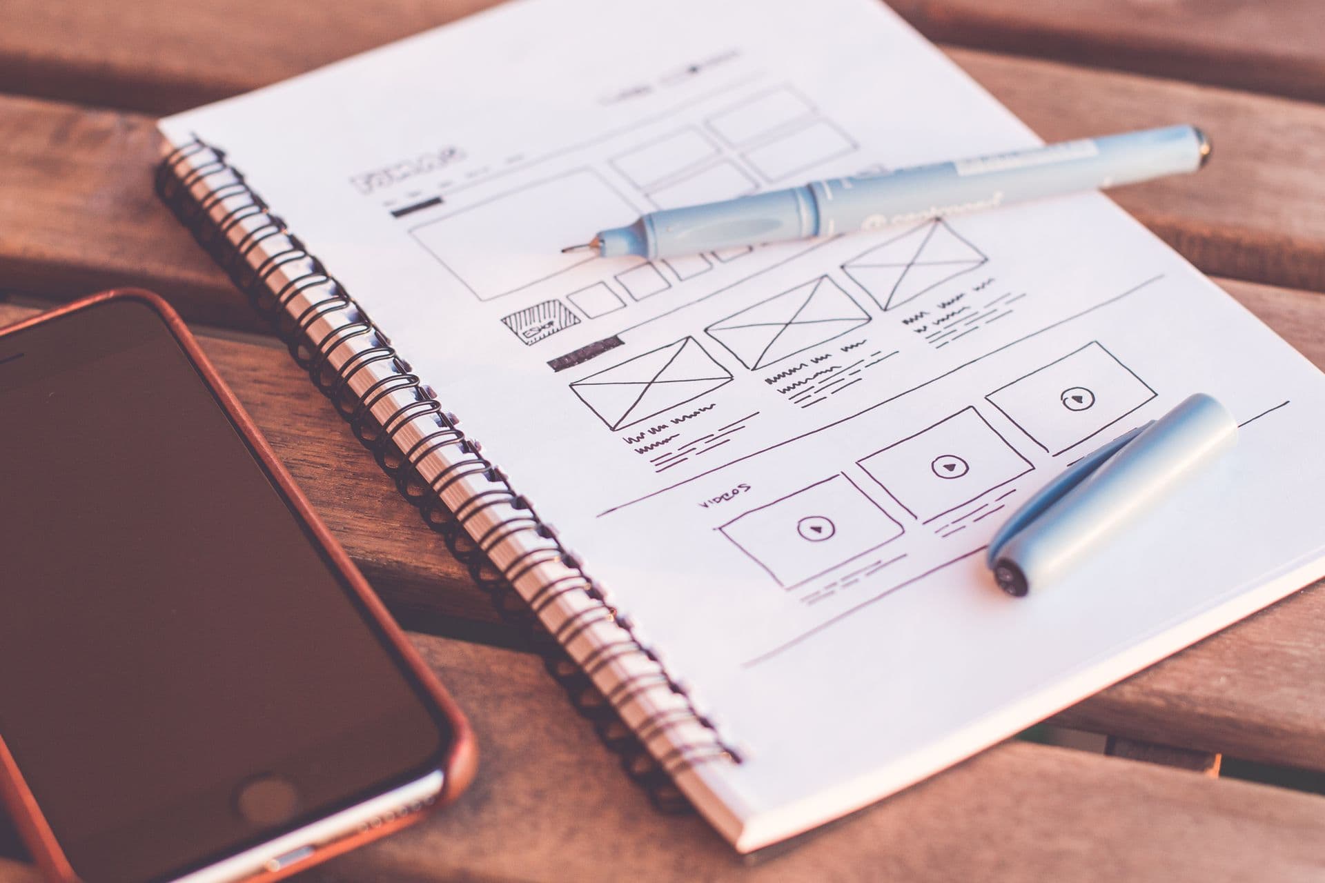 Interface wireframes sketched out during product design